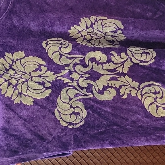 Heyne Bogut | Purple Velvet Short Sleeve Top Gray Design Art To Wear - Size M - Picture 2 of 11